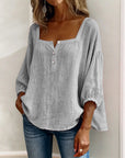 Sabrina | Effen katoenen blouse met lantaarnmouwen
