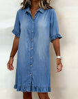 Calista | Comfortabele Denim Jurk met Flatterende Rimpeling