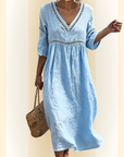 Zarina | Midi jurk met V-hals en 3/4 mouwen
