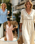Zarina | Midi jurk met V-hals en 3/4 mouwen