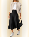 Zyvra | Luxe Zomer Midi Rok van Satijn met Hoge Taille