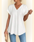 Sorelle | Plissé-blouse met korte mouwen