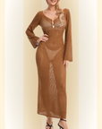 Dafne | Strand Cover-up met Diepe V-hals en Lange Mouwen