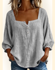 Sabrina | Effen katoenen blouse met lantaarnmouwen