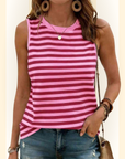 Sirena | Casual tanktop met strepen en fel roze colorblockprint
