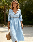 Zarina | Midi jurk met V-hals en 3/4 mouwen