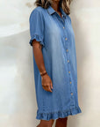 Calista | Comfortabele Denim Jurk met Flatterende Rimpeling