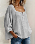 Sabrina | Effen katoenen blouse met lantaarnmouwen