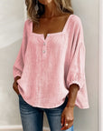Sabrina | Effen katoenen blouse met lantaarnmouwen