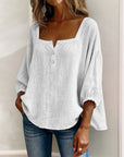 Sabrina | Effen katoenen blouse met lantaarnmouwen