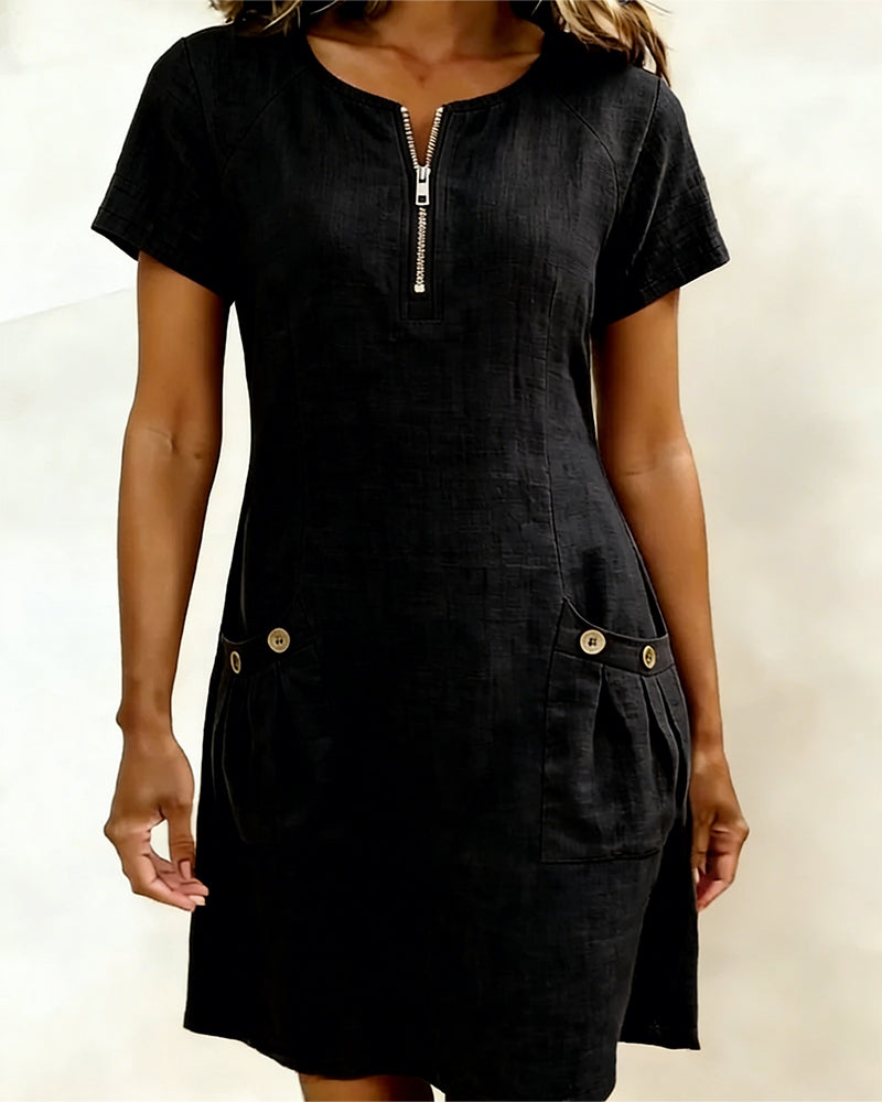 Fabiana | Comfort Jurk met Rits en Zakken