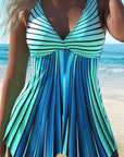 Azul - Gestreepte tankini set met uitlopende top die de buik bedekt