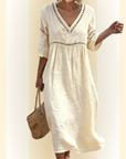 Zarina | Midi jurk met V-hals en 3/4 mouwen