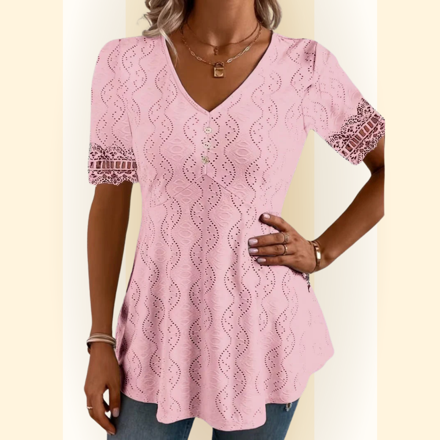 Orlena | Blouse met V-hals en korte mouwen
