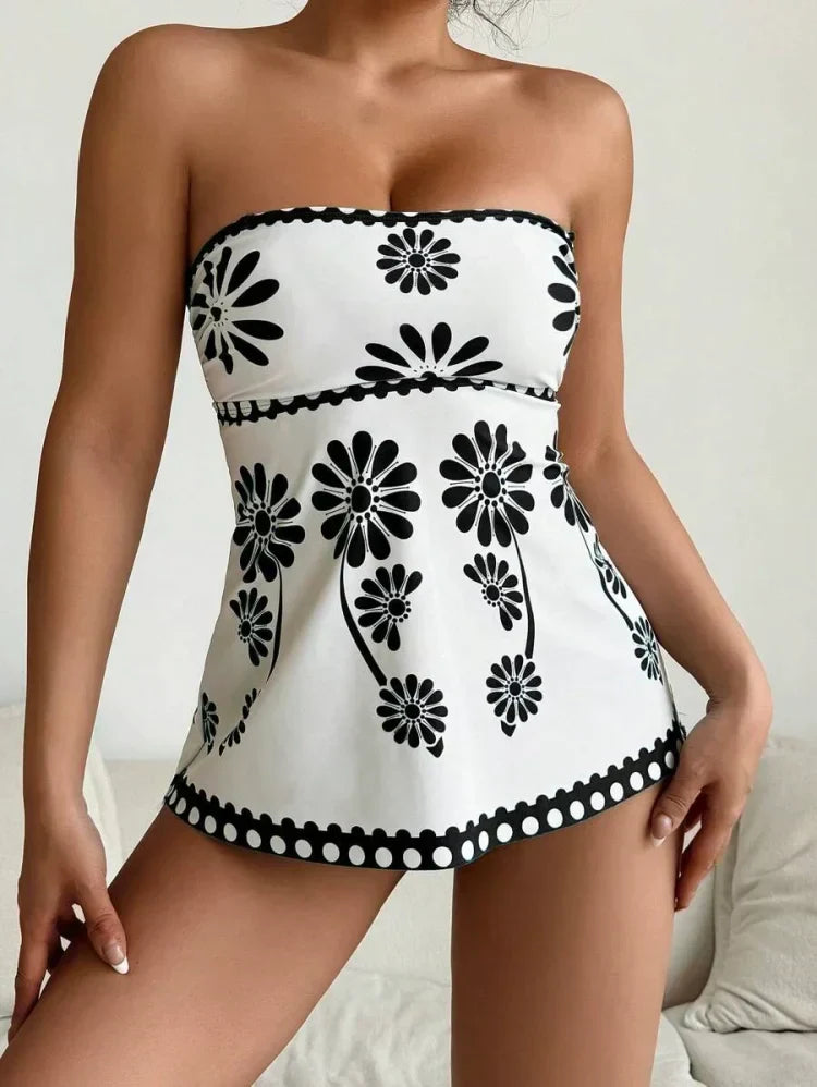 Margarita - Tankini Set met Bloemenpatroon en Buikbedekking