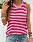 Sirena | Casual tanktop met strepen en fel roze colorblockprint