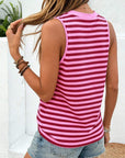 Sirena | Casual tanktop met strepen en fel roze colorblockprint