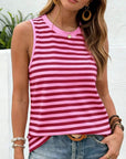 Sirena | Casual tanktop met strepen en fel roze colorblockprint