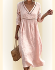 Zarina | Midi jurk met V-hals en 3/4 mouwen