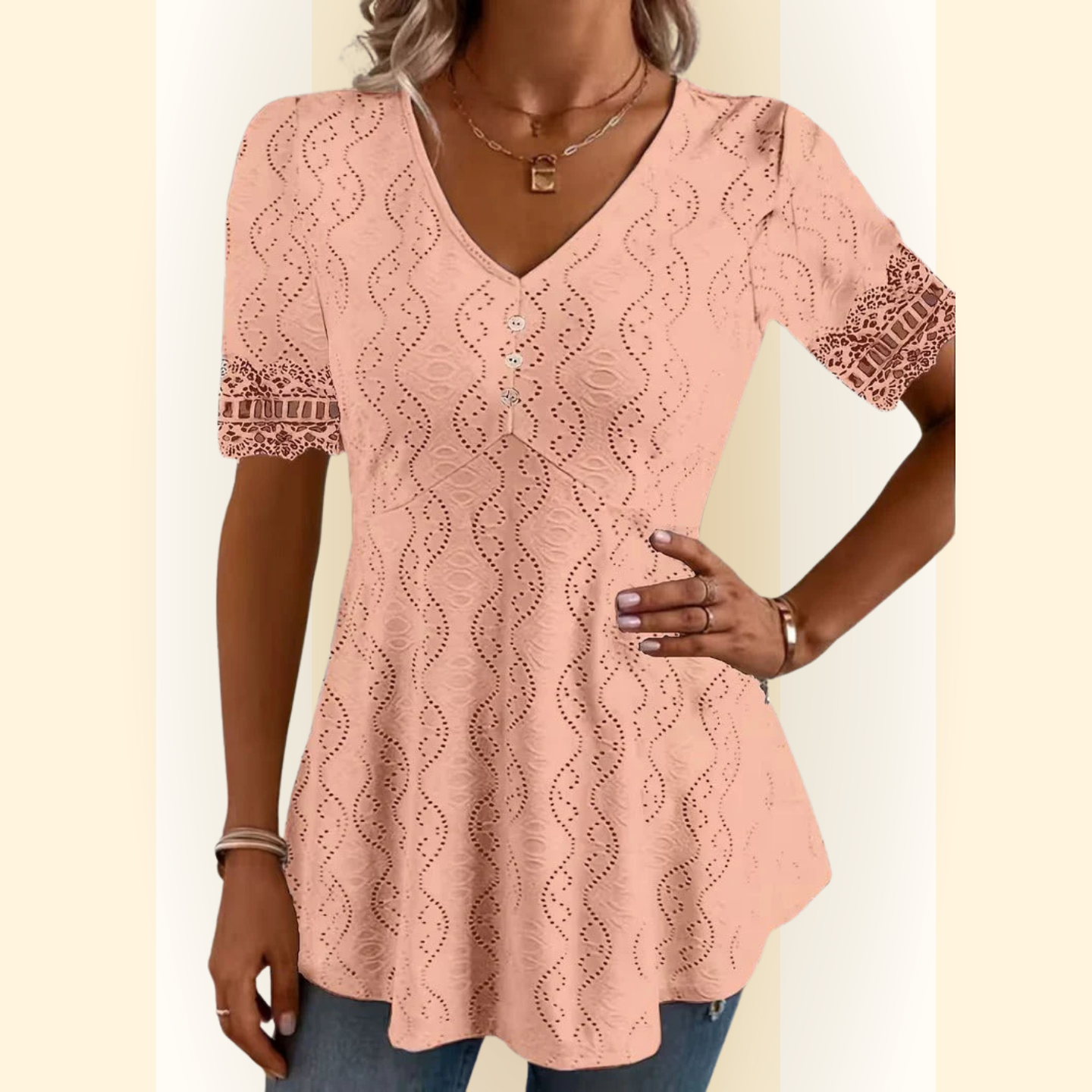 Orlena | Blouse met V-hals en korte mouwen