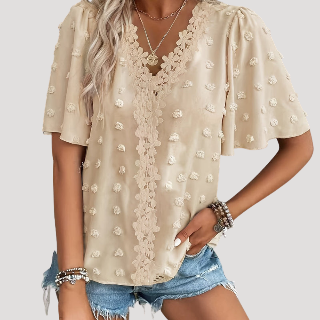 Nalira | Gestructureerde Jacquard Blouse met Ruchesmouw