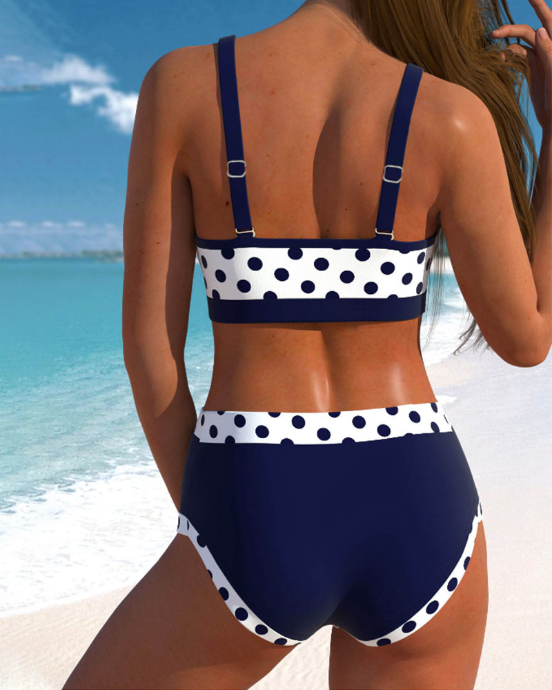 Simona | Hoge Taille Stipjes Bikini met Patchwork Design