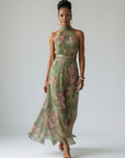 Viviana | Geplooide Halter Midi Jurk