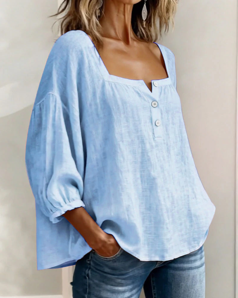 Sabrina | Effen katoenen blouse met lantaarnmouwen