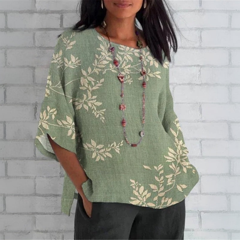 Vintage Blouse Met Bladerprint