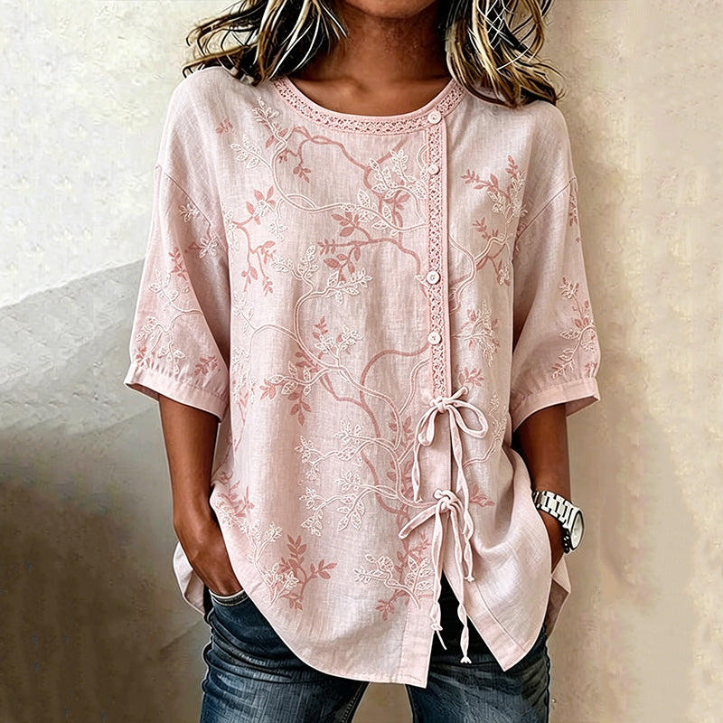 Vintage Blouse Met Bladerprint
