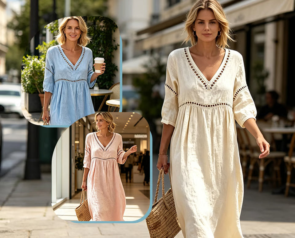 Zarina | Midi jurk met V-hals en 3/4 mouwen