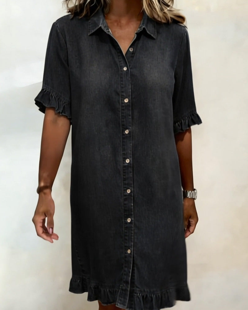 Calista | Comfortabele Denim Jurk met Flatterende Rimpeling