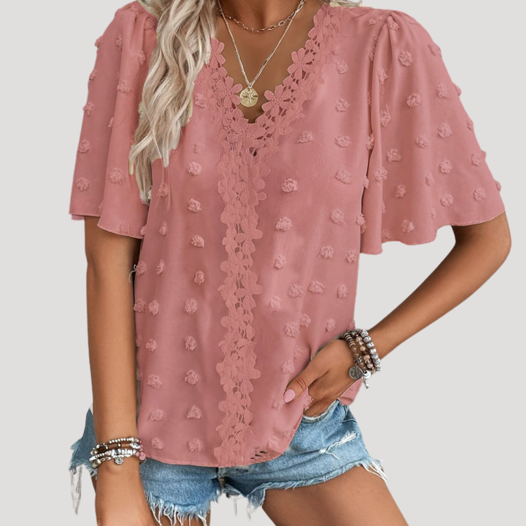 Nalira | Gestructureerde Jacquard Blouse met Ruchesmouw