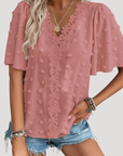 Nalira | Gestructureerde Jacquard Blouse met Ruchesmouw