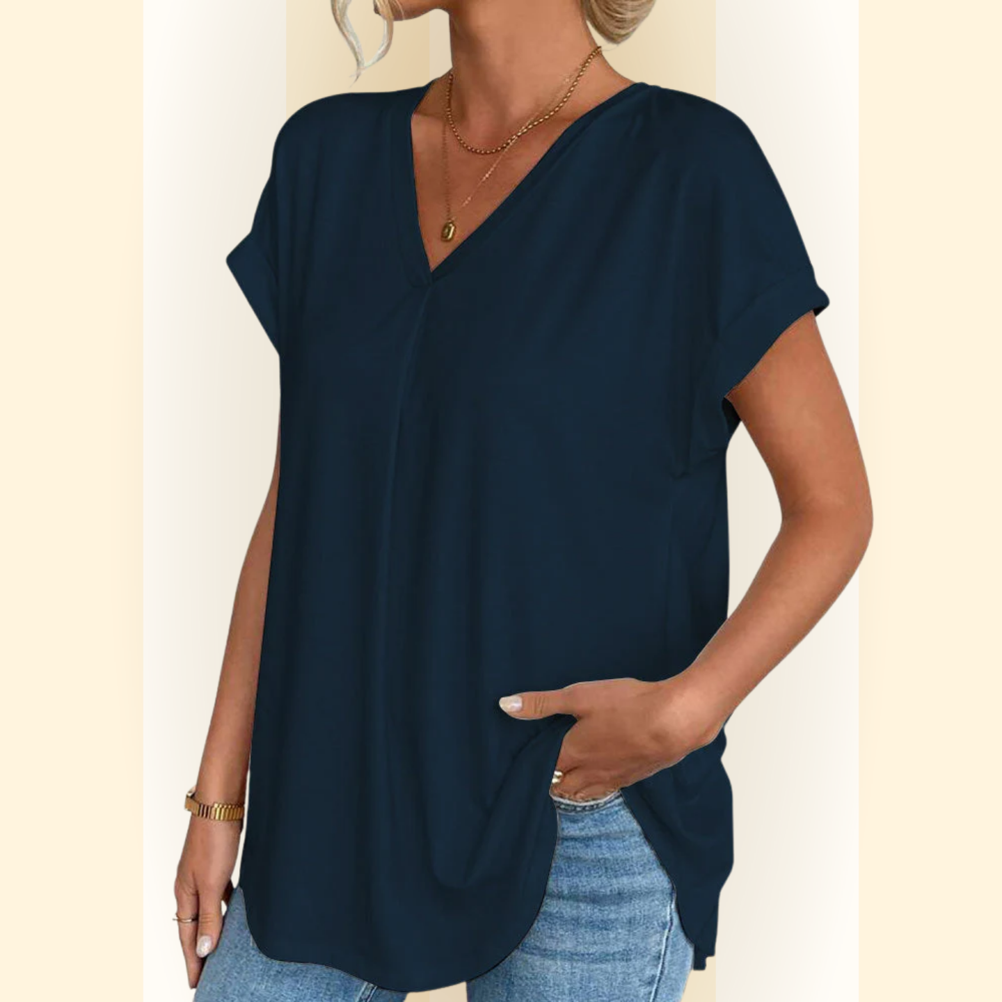 Sorelle | Plissé-blouse met korte mouwen