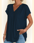 Sorelle | Plissé-blouse met korte mouwen