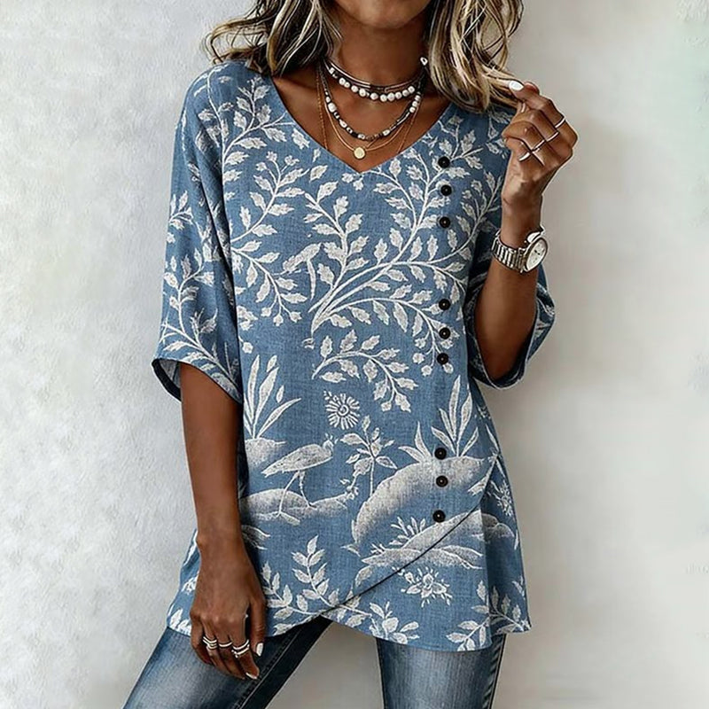 Vintage Blouse Met Bladerprint