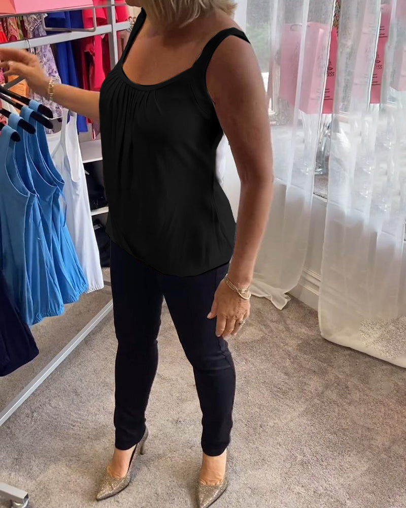 Lies | Geplooide echte relaxte mouwloze top