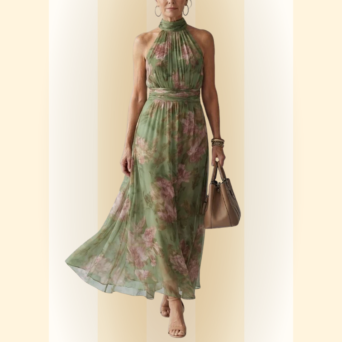 Viviana | Geplooide Halter Midi Jurk