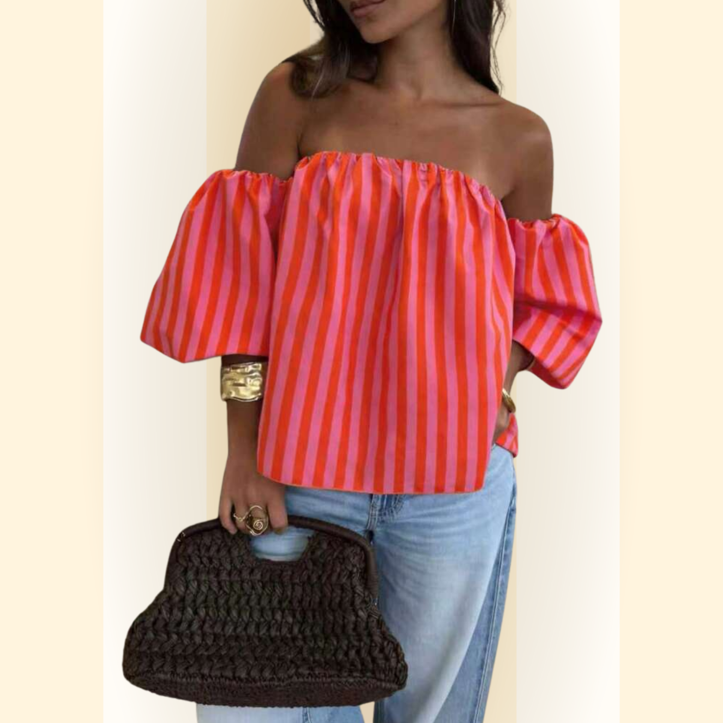 Serelle | Casual off-shoulder blouse met pofmouwen
