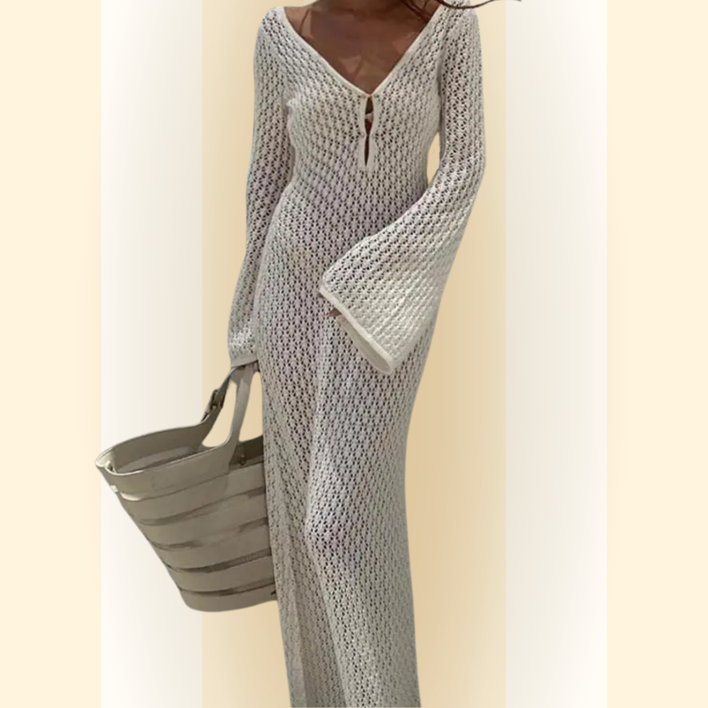 Dafne | Strand Cover-up met Diepe V-hals en Lange Mouwen