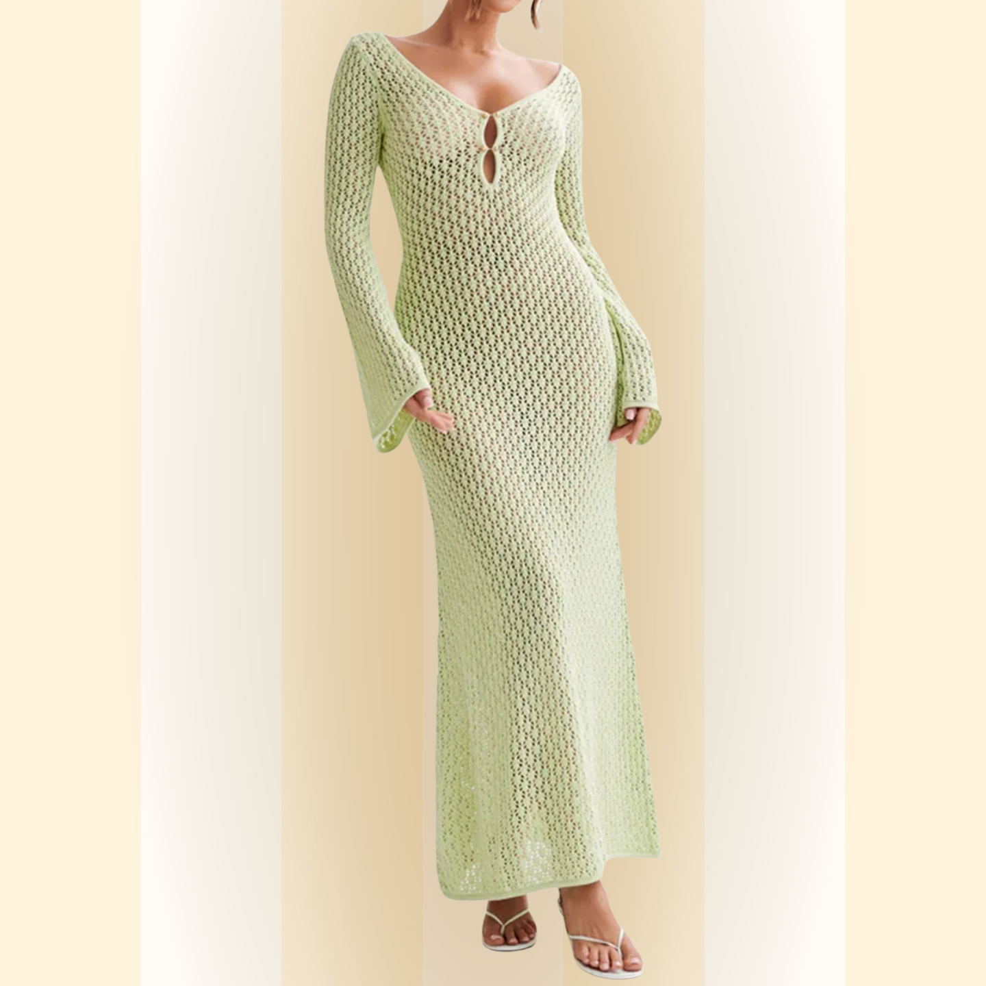 Dafne | Strand Cover-up met Diepe V-hals en Lange Mouwen