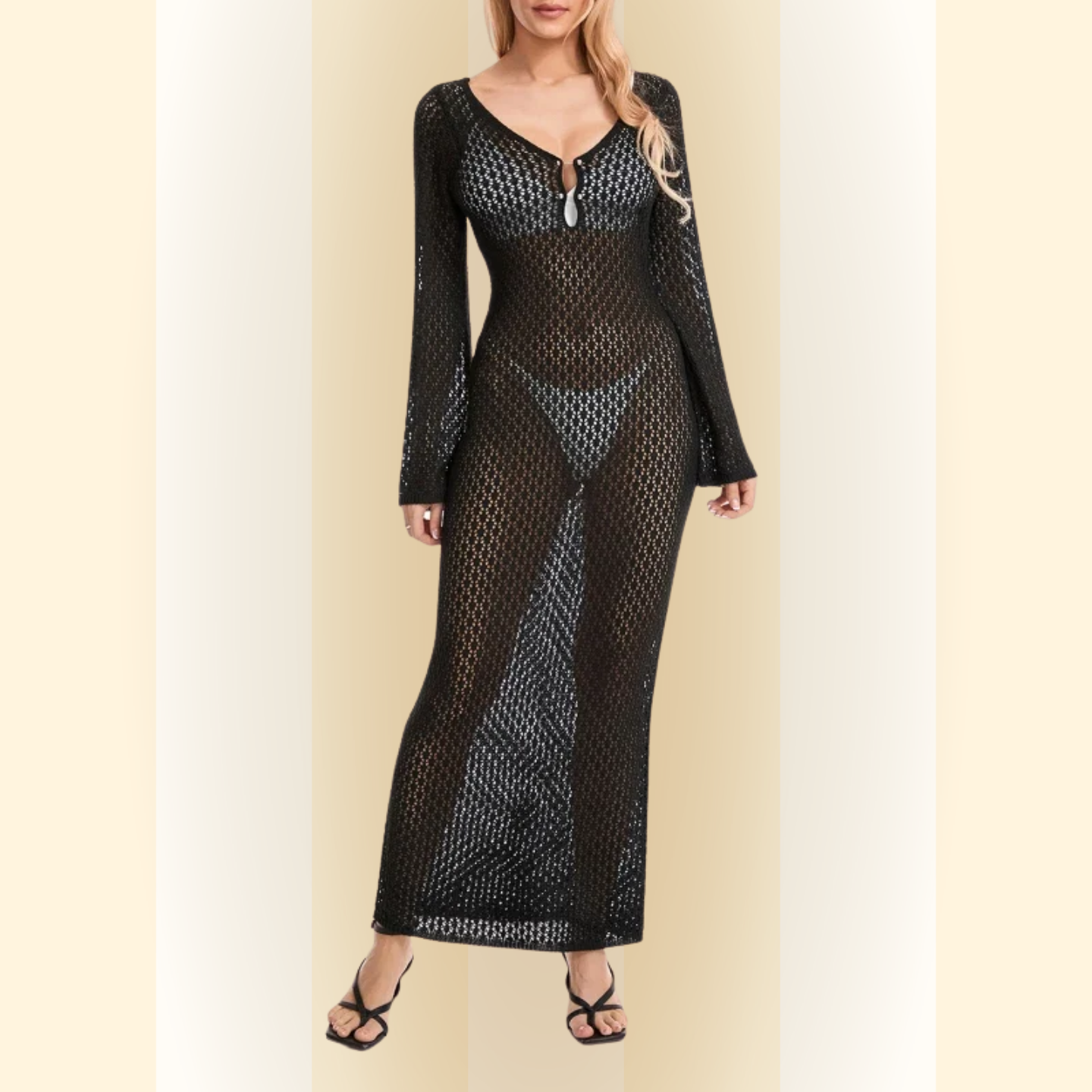 Dafne | Strand Cover-up met Diepe V-hals en Lange Mouwen