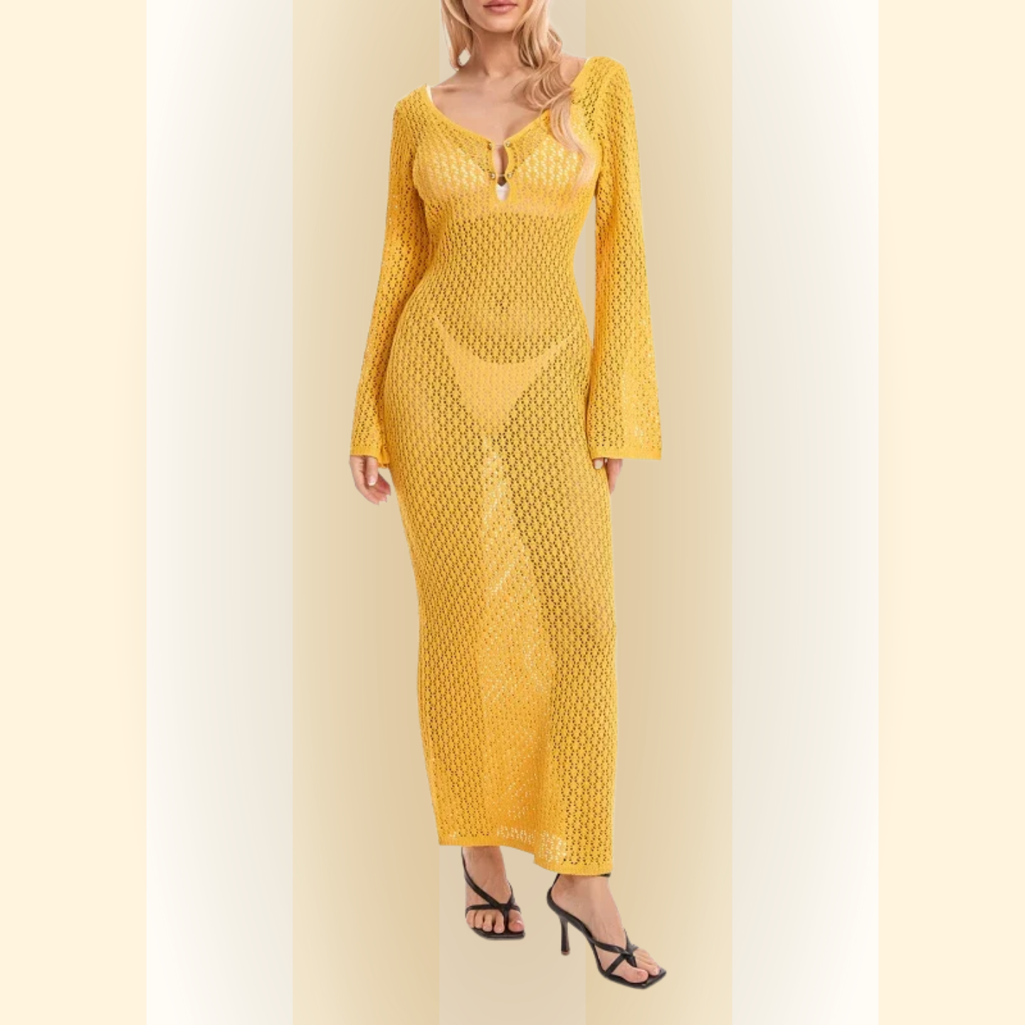 Dafne | Strand Cover-up met Diepe V-hals en Lange Mouwen