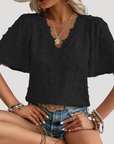 Nalira | Gestructureerde Jacquard Blouse met Ruchesmouw