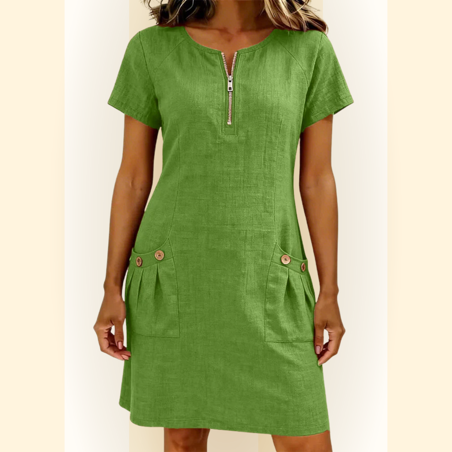 Fabiana | Comfort Jurk met Rits en Zakken