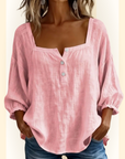 Sabrina | Effen katoenen blouse met lantaarnmouwen