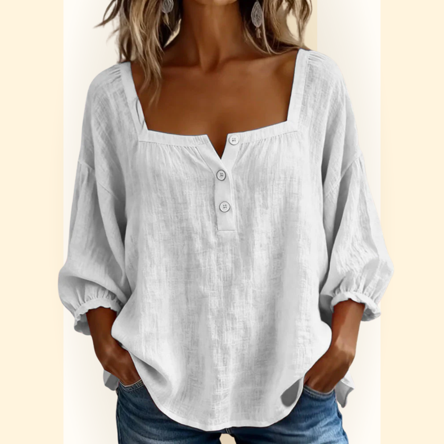 Sabrina | Effen katoenen blouse met lantaarnmouwen