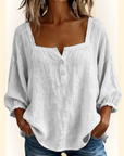 Sabrina | Effen katoenen blouse met lantaarnmouwen