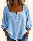 Sabrina | Effen katoenen blouse met lantaarnmouwen